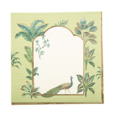 16 Serviettes Tropical Peacock Dégradé de Vert Amande et Or 33 x 33 cm 3 Plis | jourdefete.com