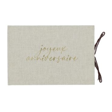 Livre d’or Joyeux anniversaire effet lin doré avec ruban de fermeture | jourdefete.com