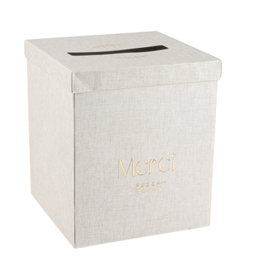 Urne Merci Communion effet lin et or 21x25x21cm | jourdefete.com