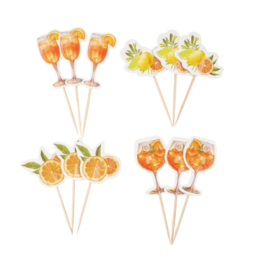 Pics décoratifs Fizz Agrume crème, orange et jaune, set de 12 | jourdefete.com