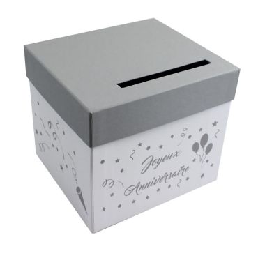 Urne "Joyeux Anniversaire " - Gris et Blanc