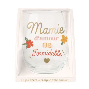 Verre à eau "Mamie d'Amour, tu es formidable" fleuri et élégant | jourdefete.com