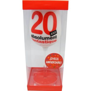 Verre à vin - Fond blanc - 20 ans | jourdefete.com