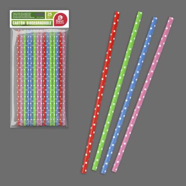 25 Pailles en carton colorées à pois | jourdefete.com
