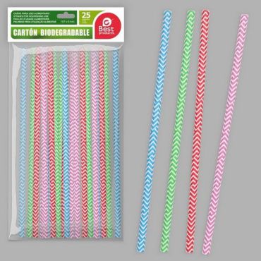 Lot de 25 pailles en carton rayées multicolores | jourdefete.com