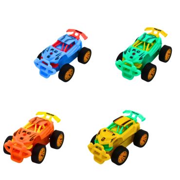 Lot de quatre petites voitures 4x4 tout-terrain de couleurs vives jaune orange bleu vert | jourdefete.com