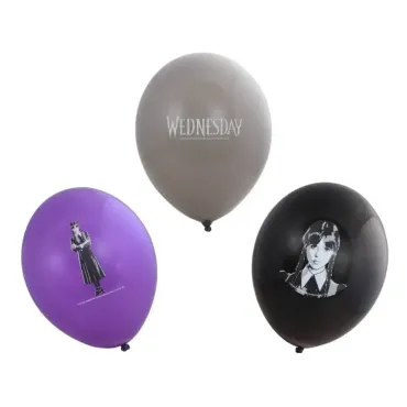 Des ballons violets, blancs et noirs sur le thème de Mercredi Addams pour Halloween ou l'anniversaire | jourdefete.com