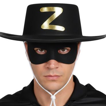 Chapeau de justicier masqué noir avec symbole Z doré | jourdefete.com