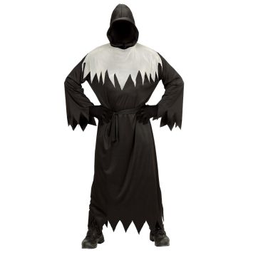 Déguisement macabre d'un faucheur fantôme sans visage avec longue tunique noire pour adulte | jourdefete.com