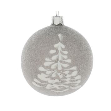 Boule de Noël effet givré "Sapin" grise - 7cm