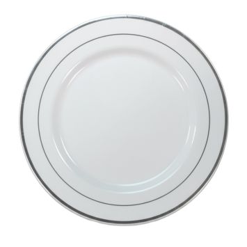 10 assiettes de luxe réutilisables avec bordure en plastique - Diamètre 23 cm - Couleur au choix