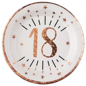 10 Assiettes en carton - Joyeux Anniversaire Etincelant - Rose Gold - Age au Choix