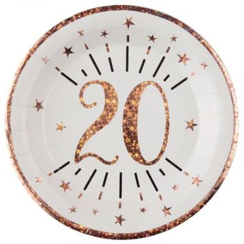 10 Assiettes en carton - Joyeux Anniversaire Etincelant - Rose Gold - Age au Choix