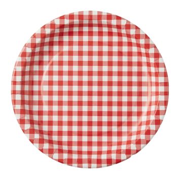 10 assiettes à motifs vichy en carton - Diamètre 22 cm