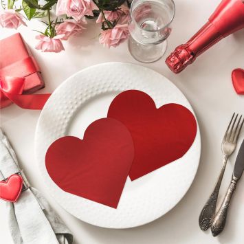 10 serviettes en forme de cœur - 33 x 33 cm - Saint-Valentin - Collection Chéri Chérie