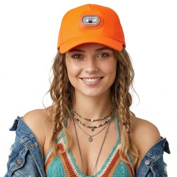Casquette fluo à lampe LED amovible et rechargeable - Couleur au choix