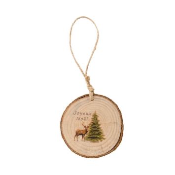 Suspension Noël - Bois - Rondin Joyeux Noël avec Cerf et Sapin