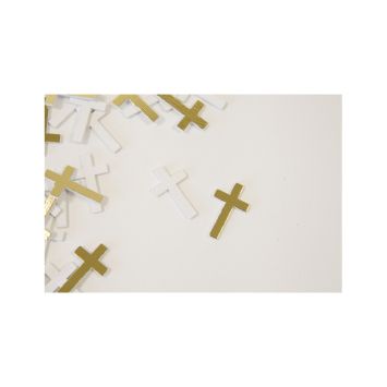12 croix blanches et dorées avec aspect métallisé en bois à parsemer