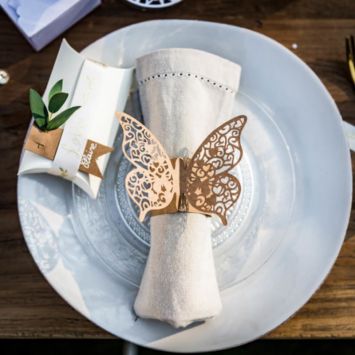20 Ronds de serviette en papier - Papillon - Couleur Kraft 