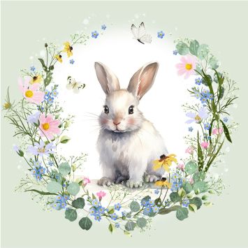 20 serviettes en papier - 33 x 33 cm - Pâques - Atelier "Lapin Fleuri"