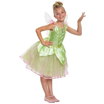 Déguisement Fée Clochette Deluxe pour enfant, robe verte scintillante avec ailes transparentes | jourdefete.com