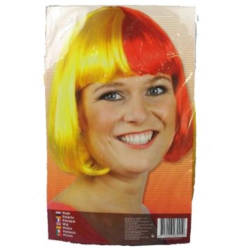  Perruque Cabaret Bicolore Jaune et Rouge