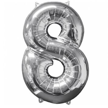 Ballon à Hélium - Chiffre "8" 66 cm - Argent