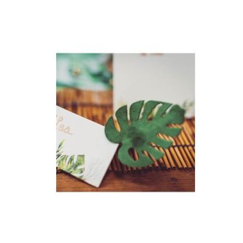 4 Feuilles Tropicales en Velours - Vert & Or - 5,8 x 7 cm