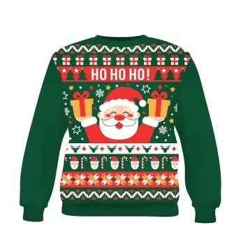 Pull moche de Noël homme vert avec Père Noël « Ho Ho Ho » | jourdefete.com
