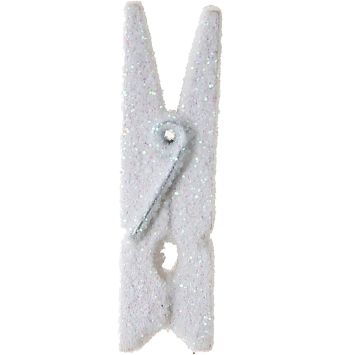 6 Petites Pinces Pailletées en Bois - Blanc