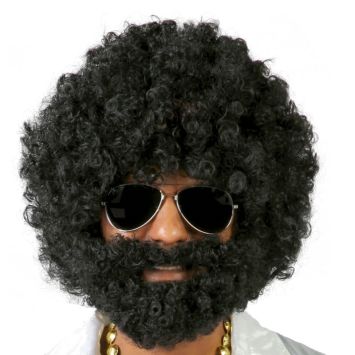 Perruque Afro Noire avec Barbe