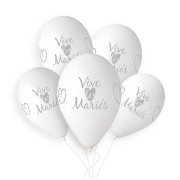 5 ballons blancs imprimés vive les mariés de 33 cm | jourdefete.com