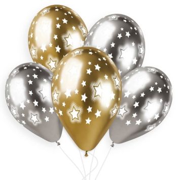 5 ballons shiny imprimés étoiles de 33 cm | jourdefete.com