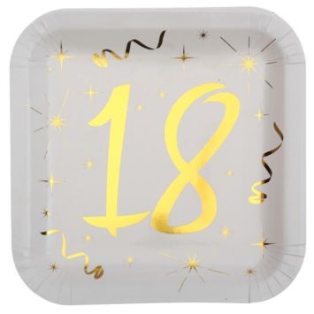 10 Assiettes en Carton Anniversaire - Blanc et Or - 18 ans | jourdefete.com