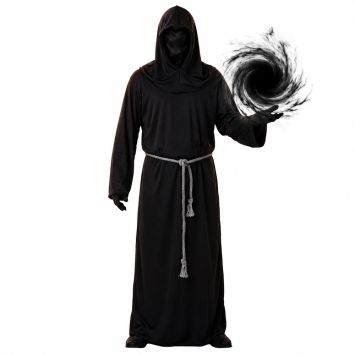 Costume complet de seigneur des ténèbres avec longue robe noire et capuche pour Halloween | jourdefete.com