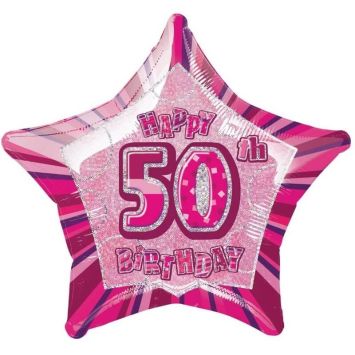 Ballon Métallique Hélium Etoile Holographique - Anniversaire 50 ans - Rose