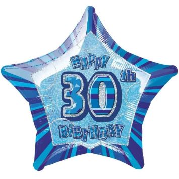 Ballon Métallique Hélium Etoile Holographique - Anniversaire 30 ans - Bleu