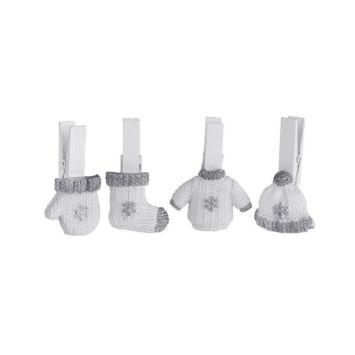 4 Pinces en Bois de Noël Hiver - Argent