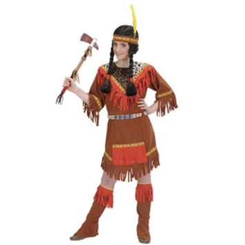 Déguisement Fille Indienne (Tunique, couvre-bottes, ceinture, coiffe) - Taille au Choix
