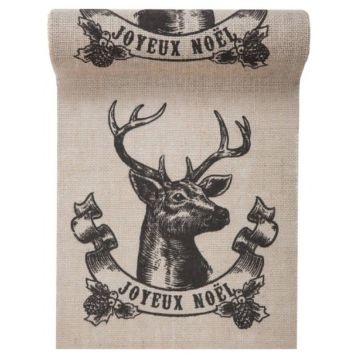 Chemin de Table en Toile de Jute - Cerf de Noël