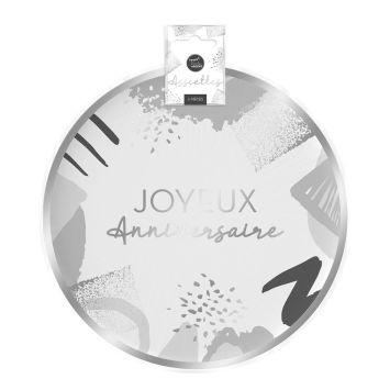 6 assiettes "Joyeux Anniversaire" en carton - Diamètre 23 cm - Collection Party Chic - Couleur au choix