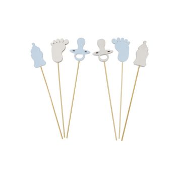6 piques décoratives en bois - Biberon, pied et tétine - Couleur au choix