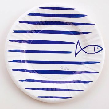 8 Assiettes en Carton - Navy Bleu 21 cm
