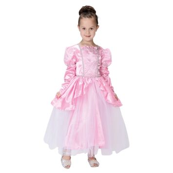 Déguisement longue robe de princesse rose avec manches bouffantes et jupe en tulle vaporeux | jourdefete.com
