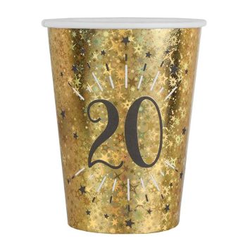 10 gobelets en carton - 27 cl - Collection Joyeux Anniversaire Étincelant Or - Âge au choix