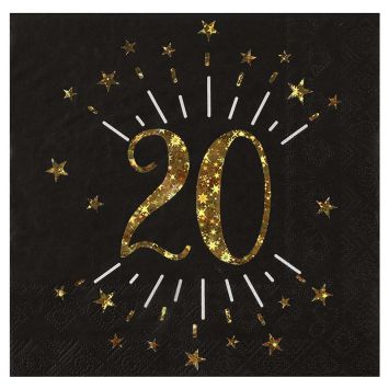 10 serviettes en papier - 33 x 33 cm - Collection Joyeux Anniversaire Étincelant Or - Âge au choix