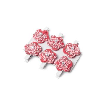 6 Pinces fleurs Gypsy en lin - Corail