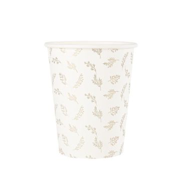 De magnifiques gobelets blancs avec des motifs dorés pour votre décoration de table de communion | jourdefete.com