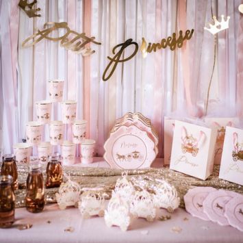 8 Assiettes en carton - Princesse Rose & Or - 22,5 cm