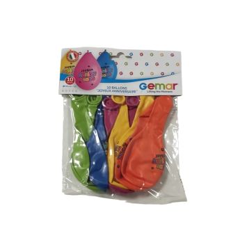 10 Ballons "Joyeux Anniversaire" - 30 cm - Couleurs Assorties | jourdefete.com